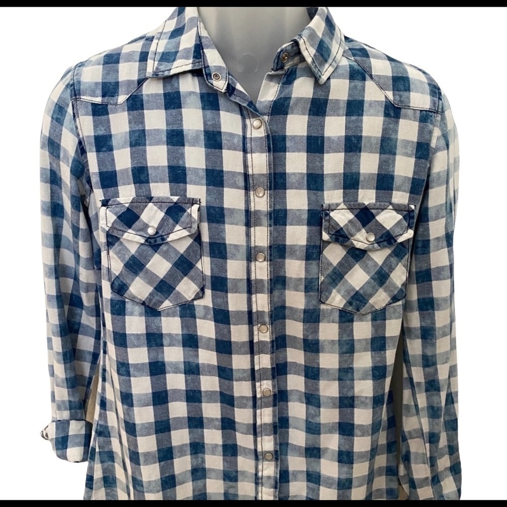 LOVESTITCH Blue & White Plaid Shirt Pearl Snaps Love Stitch Top Women S …